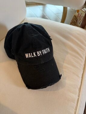 Black "WALK BY FAITH" Distressed Baseball Cap